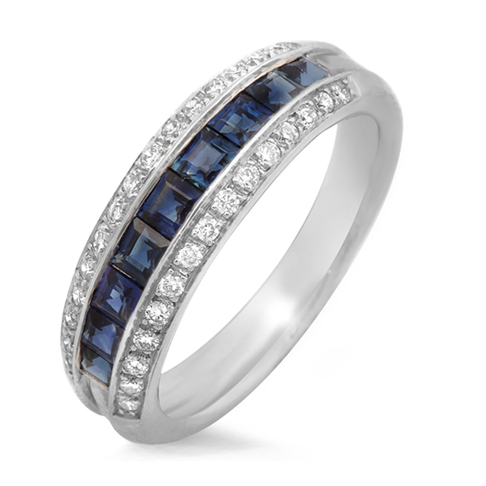 1.14 CT Sapphires & 0.30 CT Diamonds 18K Band Ring